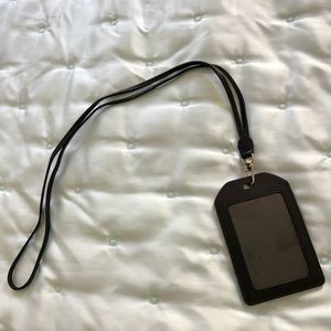 NWOT Black leather lanyard ID holder